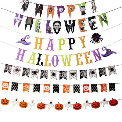 China 2022 Party Paper Decorations Skeleton Halloween Ghost Black Spider Banner Display Props Pumpkin Witch Hat Castle Alphabet Pull Flags for sale