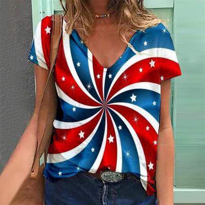 China Independence Day Anti-Wrinkle Summer New Sleeve T-Shirts Gym Ladies T-Shirts Loose Casual Urban Style Print Short Women's T-shirt for sale