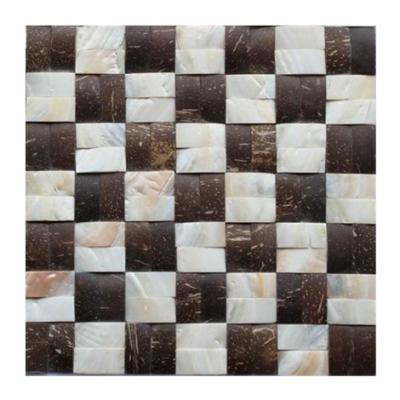 China Shell+9mm Spywood& Resin Classic Design ABC Art Stone Mosaic With Coconut Shell Seamless Sea Freshwater Shell Pearl Mosaic Tile for sale