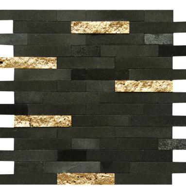 China Volcanic Balsalt+Plated With Different Colors New Design Platinum Strip Mosaic Tile Self Adhesive Wall Tile Decorative ABC-Stone Volcanic Mosaic for sale