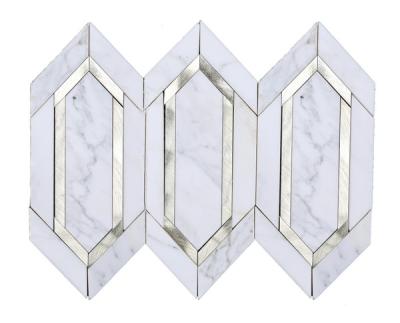 China Thassos+Metal Supplier Chinese Marble Mosaic Mixed Metal Stainless Steel ABC-Stone Mosaic Wall Tile For Bathroom for sale