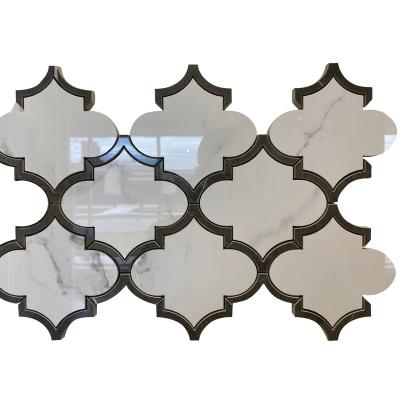 China Marquina+Mirror Glossy Mirror Glass Mosaic Tiles ABC-Handmade Black Glass Tile Black Stone For Hotel Living Room for sale