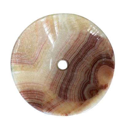 China Top Selling Honey Onyx Single Hole ABC-Stone Wash Basin Sink (with Red Vein) Round Natural Honey Onyx Wash Basin with Red Vein for sale