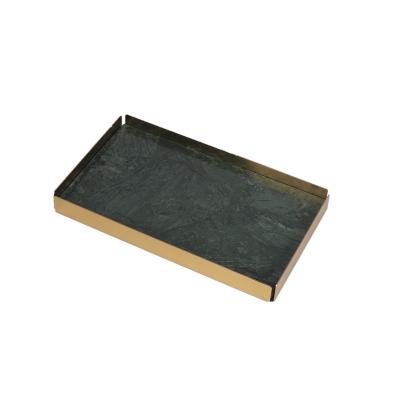 China Europe New Products Customized Size Marble Decorative Tray Square Shape Marble Tray With Metal Frame for sale