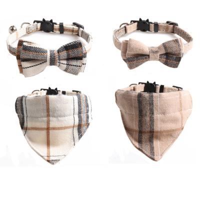 China Personalized Amazon with the Same Wholesale Pet Collar British Style Bow Triangle Two-piece Set Scarf with Bell Cat Collar for sale