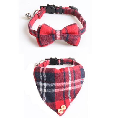 China Custom Wholesale British Pet Collar Factory Style Bow Triangle Two Piece Set Scarf With Bell Cat Collar for sale