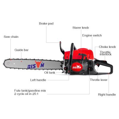 China Ideal 2-Stroke 52cc 58cc Gasoline Shaft Tool Carbide Chainsaw Woodworking Cutter Chainsaw gaosoline chainsaw for sale