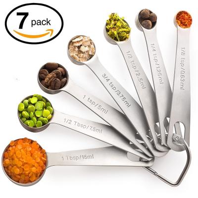 China Viable All in One Set of 7 430 Stainless Steel Spoons Engraved Dosers with Stainless Ring Holder for sale