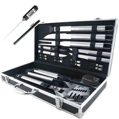 China Easily Cleaned 19-Piece Grilling Accessories GRILL Tool Kit Including a Digital Thermometer in a Stainless Steel Storage Case for sale