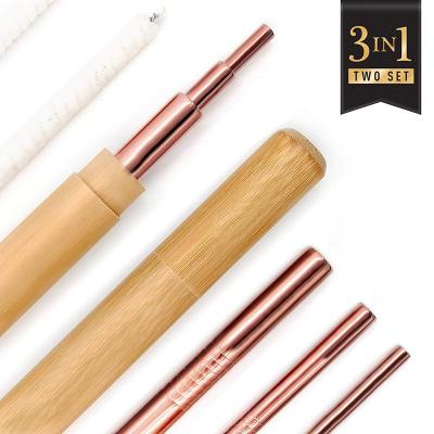 China Sustainable Reusable Stainless Steel Straws With Straw x6, Portable Bamboo Metal Case (2 Sets) Cotton Case Brush for sale