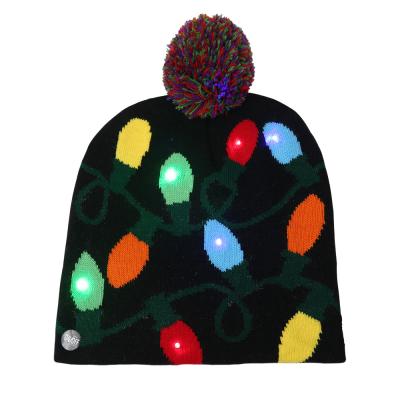 China New Durable Winter Festival Christmas Party Pompom Hats Led Christmas Knitted Beanies Hat for sale