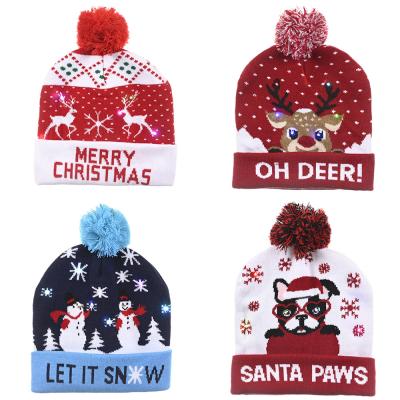 China New Fashion Durable Christmas Led Beanies Folded Christmas Santa Hats Winter Led Christmas Hat for sale