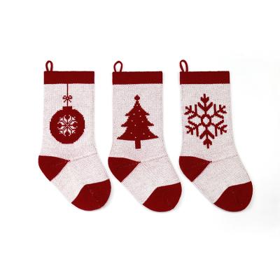 China New sustainable Amazon Christmas decorations include a red Christmas tree and snowflake fabric Christmas stocking for sale