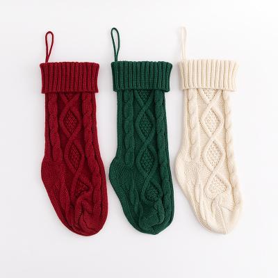 China Chirstmas Decor Large 46CM Knitted Wool Home Decor Candy Bag Stocking Set Diamond Christmas Gift Bag Stocking Ornament Christmas Stocking Set for sale