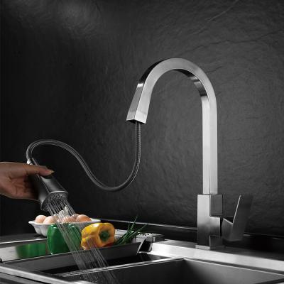 China Modern High Quality Hot Cold 304 Stainless Steel Pull Down Sprayer Hose Kitchen Faucet Water Tap for sale