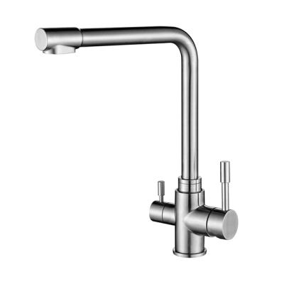 China Amazon Amazon Handles SUS304 Stainless Steel Dual Handles 3 Ways Health Water Filter Kitchen Sink Faucet Modern Modern for sale