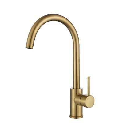 China Kitchen Faucet Modern Luxury Gooseneck Spout Mixer Taps 360 Rotate Hot And Cold OEM ODM Gold Copper Faucet Te koop