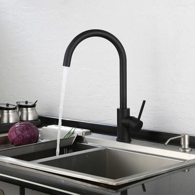 Κίνα Hot Cold Water Tap Mixer Tap Gooseneck Modern High Arc Spout Deck Mounted Single Handle Matte Black Kitchen Sink Faucets Brass προς πώληση