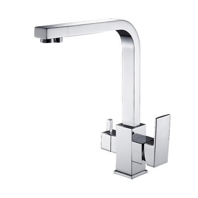 中国 Modern Chrome Double Handles Hot And Cold Mixer Drinking Water Filter Kitchen Faucet 3 Way Sleek Faucet 販売のため