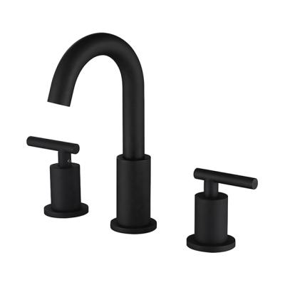 中国 Double Handles Swan Spout 3 Holes Widespreawd Wash Bathroom Modern Hot And Cold Matt Black Faucet 販売のため