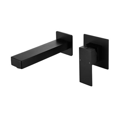 中国 Modern Hidden United Matt Square Basin Faucet For Wall Mounted Solid Brass Hot And Cold Black Bathroom 販売のため