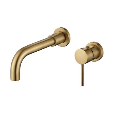 中国 Basin Bathroom Gold Brush Modern Hotel Brass Single Handle Hot And Cold Concealed Wall Mounted Faucet 販売のため