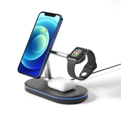 China Hot Selling Wireless Charger 7.5W 10W 15W Smart Watch Magnetic Fast Charger 3 IN 1 Wireless Charging Stand for sale