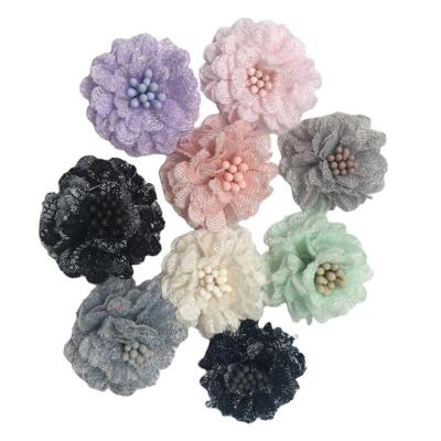 China Home Decoration 3cm Lace Collar Flower Pin Mesh Flowers For Clothing Handmade Small Flower for sale