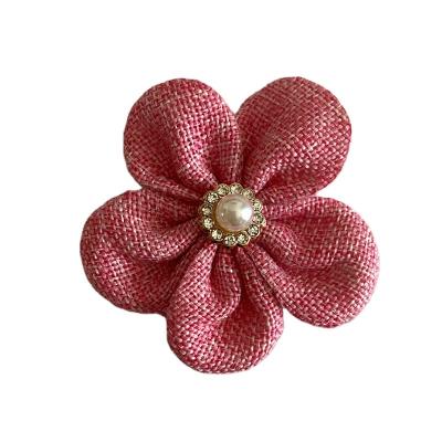 China Home Decoration Hot Selling Five Petals Canvas Flower With Diamond Flower Garment Accessories for sale