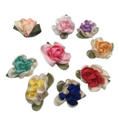 China Gift Hair Bows Decoration Handmade Craft 2tone Satin Fabric Ribbon Flowers Hangs Appliques DIY Craft Wedding Decoration for sale