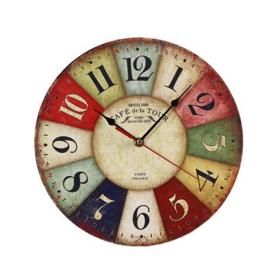 China Antique Style Amazon Explosion Patterns European MDF Retro Wooden Wall Clock Creative Home Decoration Clocks for sale