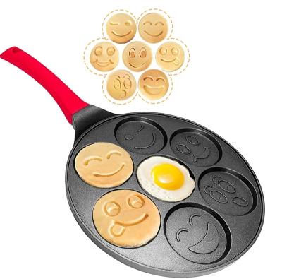 China Viable Aluminum Non-Stick Mini Pancake Pan Egg Pan Die Cast Oatmeal Cookie Maker Design Smile Face Animal Pancake Pan for sale