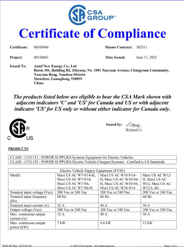 CSA - Autel Digital Power Co., Ltd.