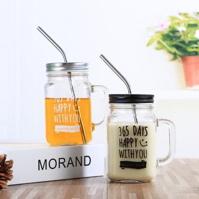 China Old Fashioned Drinking Glass Mason Jar Freshness Keeping Mug with Lid 304 Stainless Steel Straw and Handle for sale