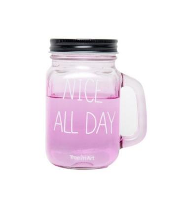 China 450ml Juice Drinking Glass Mason Jar Freshness Keeping Wide Mouth With Handle Canister Lid And Plastic Straw Wholesale for sale