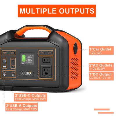 China 505Wh MPPT Power Station Generator Lithium Outlet 110V AC 60W AC 60W PD QC3.0 Portable Solar Battery Powered QC3.0 USB-A 12DC for sale