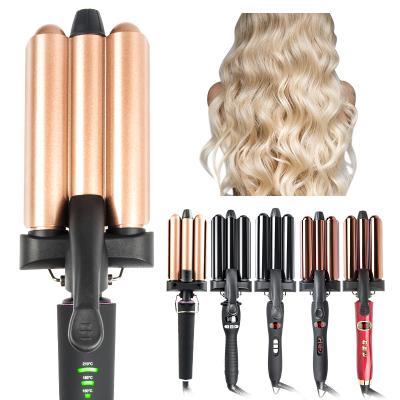 China Easy and quick to create mermaid to waver at home best big magic water wave curlers rollers hang shiny hair three tube curler for beach WaveCurling deep iron with LCD display for sale