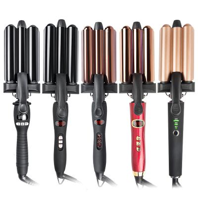 China Professional 3 Barrel Hair Curling Iron Fashion LCD/LED LCD Display Ceramic Hair Curler Double Voltage for sale