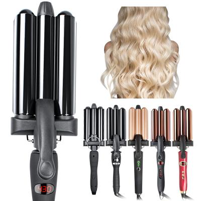 China Hair Curler 3 in 1 Deep Triple Curler 3 Barrel Spiral Rotating Electric Hair Curler Iron Magic Automatic Hair Curler for sale