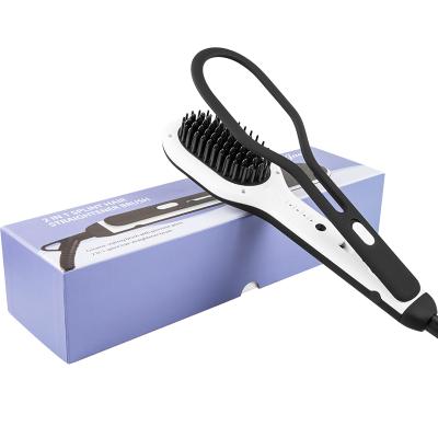 China Hot Dropshipping Hotel Professional Hair Straightener Styler Electric Comb Customized Logo Negative Ion Hair Straightening Brush for sale