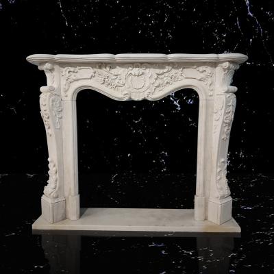 China Durable and artistic decorative royal hand carved antique marble fireplace mantels surrounds for sale for sale