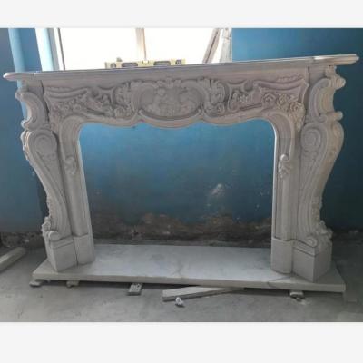 China Durable And Artistic Decorative Italian White Marble Carved Stone Fireplaces Mantels for sale