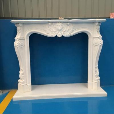 China Durable and artistic modern decorative white marble stone fire place indoor fireplaces surrounds mantel shelves for sale for sale