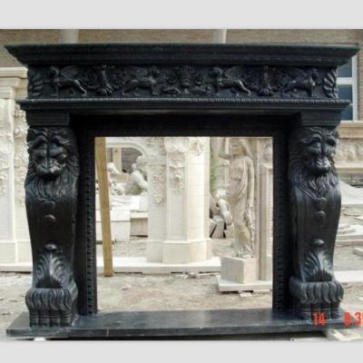 China Durable And Artistic Luxury UK White Marble Lion Head Fireplace Mantel Surround Stone Frame for sale