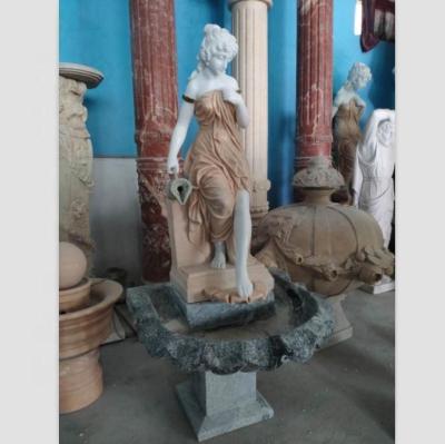 China Lady Statue Fountain In Famale Water Garden Durable And Artistic Garden Decoration White And Red Marble Stock for sale