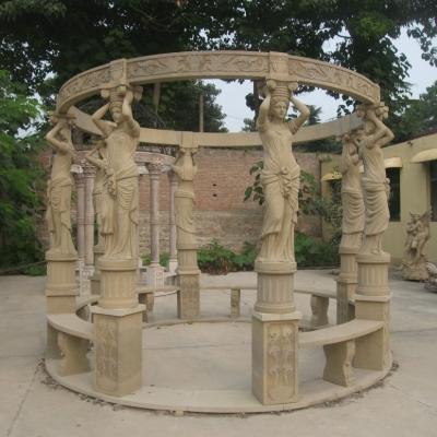 China China Supplier Economic Durable And Artistic Outdoor Hand Carved Design Natural Stone Chinese Garden Gazebo With Statues For Sale for sale