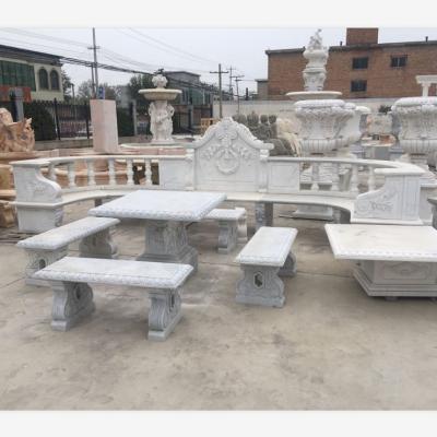 China Durable And Artistic Outdoor Dining Table Garden White Marble Bench for sale