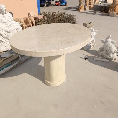 China Durable and artistic outdoor oval real natural Egyptian beige marble tables for sale