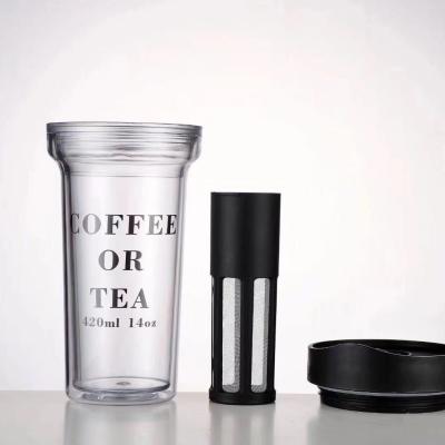 China 420ml Viable With Tea Infuser Tumbler Coffee Mug Tea Boba Tumble Double Layer AS Drink Food Grade Mug for sale