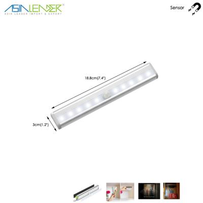 China Self-adhesive Wireless Room Night Light DIY Anywhere for Cabinet Closet Wardrobe Stairs Step Light 10 LED Motion Sensing Cabinet Lights for sale